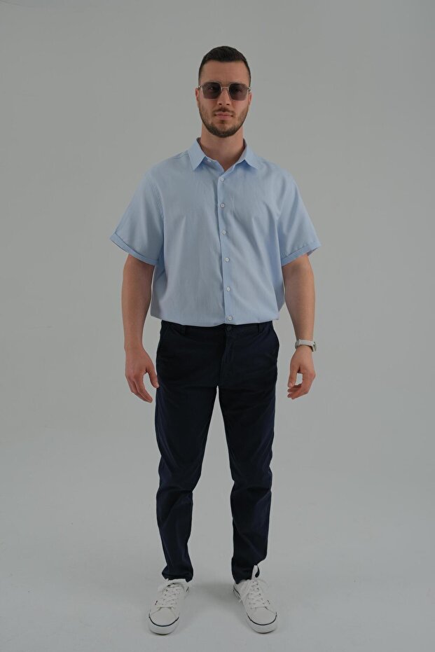 Navy Blue Color Straight Jeans Men's Trousers