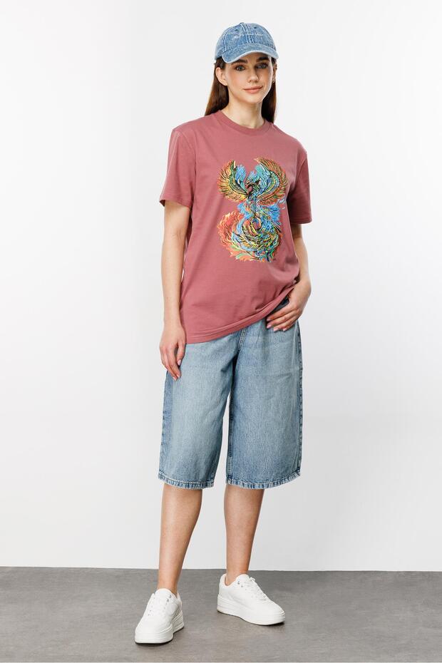 Phoenix And Fire Regular Tshirt - Gül Kurusu - 8