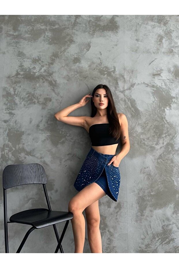 Taşlı şort etek - 2