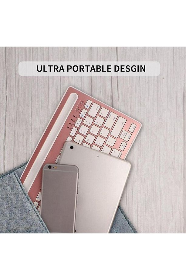 Huawei Matepad T8 8" Uyumlu Kablosuz Bluetooth Şarj Edilebilir Tablet Telefon Standlı Klavye - Pembe - 6