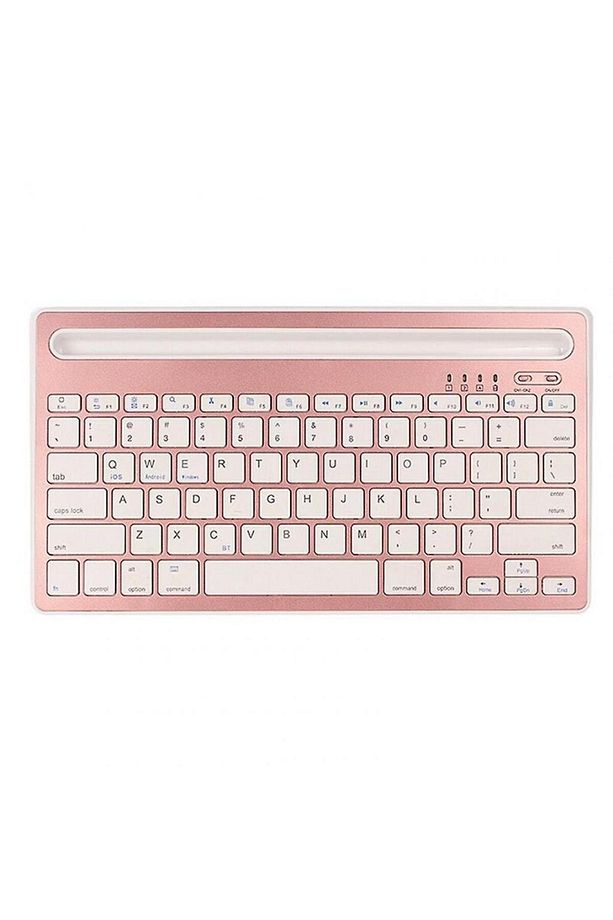 Huawei Matepad T8 8" Uyumlu Kablosuz Bluetooth Şarj Edilebilir Tablet Telefon Standlı Klavye - Pembe - 1