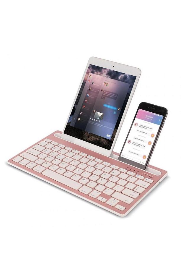 Huawei Matepad T8 8" Uyumlu Kablosuz Bluetooth Şarj Edilebilir Tablet Telefon Standlı Klavye - Pembe - 3