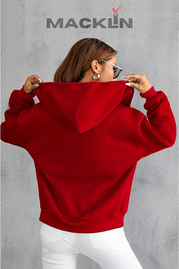 Unisex Kapüşonlu Basic Fermuarlı Sweatshirt Polar Ceket - 2