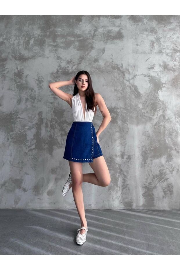 Taşlı şort etek - 1