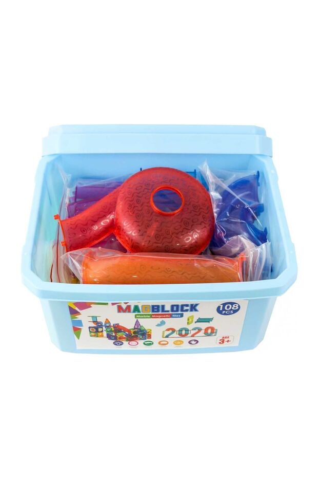 مجموعة ألعاب Magblock المغناطيسية والأسطوانات المكونة من 108 قطعة - مجموعة ألعاب تعليمية وذكية - 4
