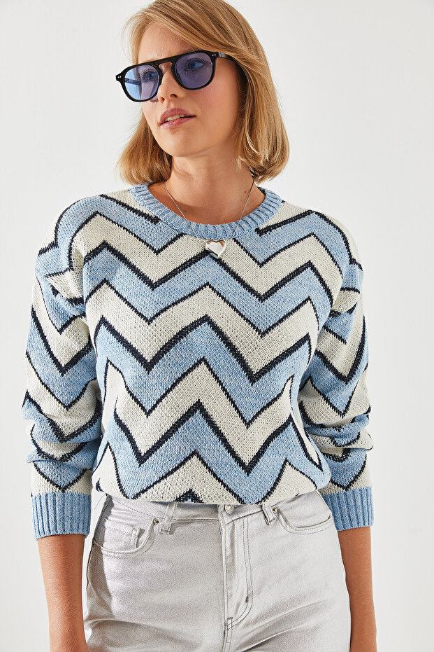 Women's Baby Blue Jacquard Sweater 20246207