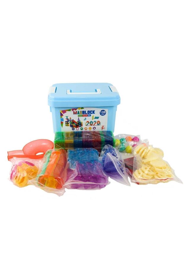 مجموعة ألعاب Magblock المغناطيسية والأسطوانات المكونة من 108 قطعة - مجموعة ألعاب تعليمية وذكية - 5