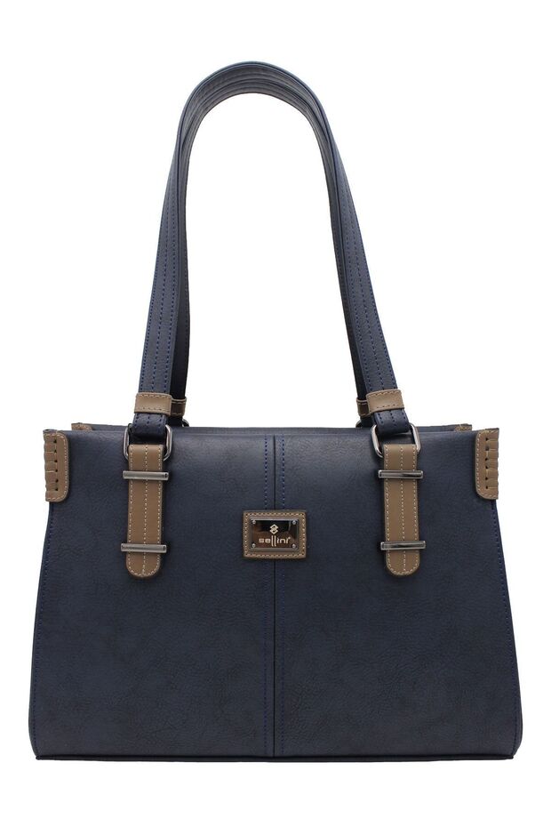 3 Compartment Navy Blue-mink Women's Shoulder Bag 456