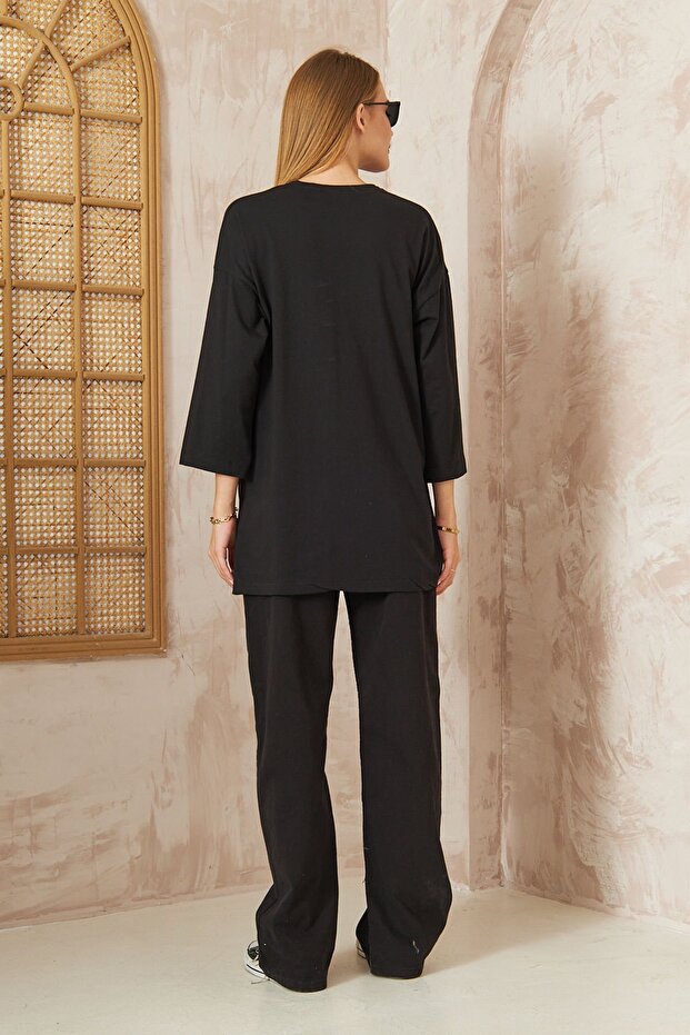 تي شيرت أسود أساسي - 4-6694 - 4