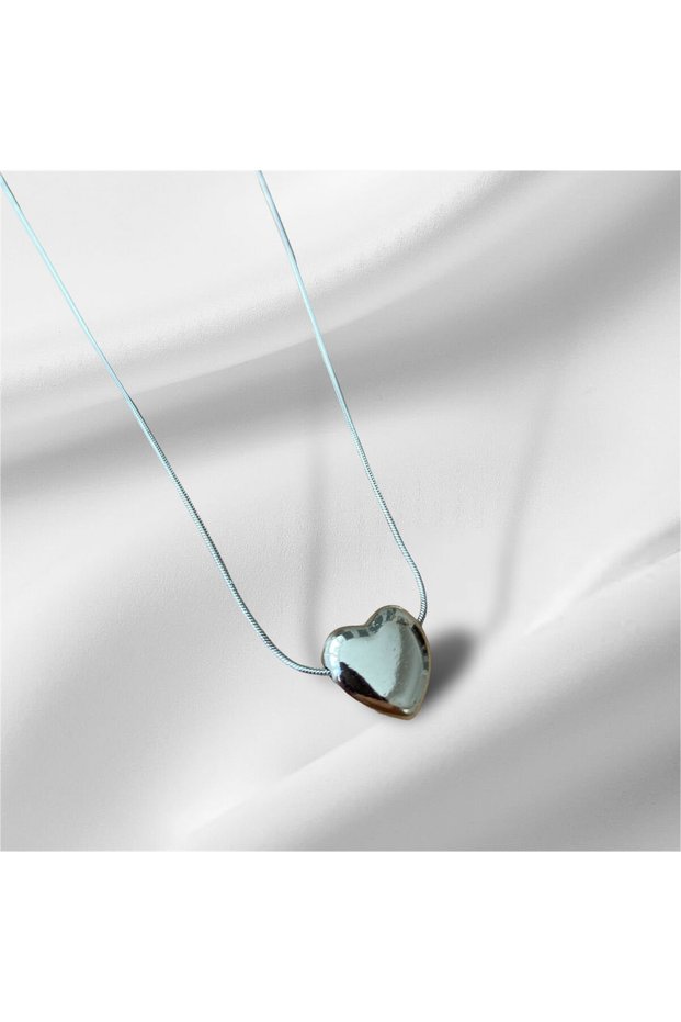 Women's Steel Heart Necklace, Balloon Heart Necklace Silver Color