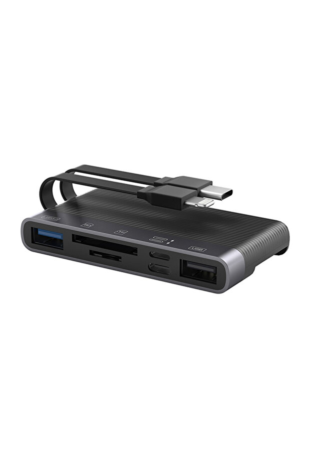 NK-1048HD 6in1 USB + Type-C + Lightning + SD-TF قارئ بطاقات محول أسود