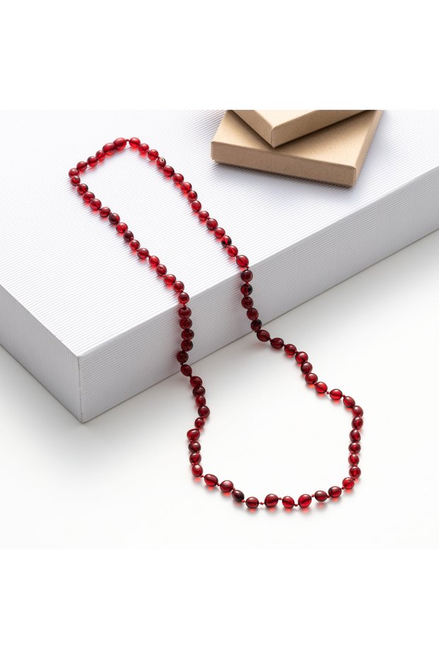 Certified Caribbean Drop Amber Necklace, Adult Free Cut Red Color Jewelry