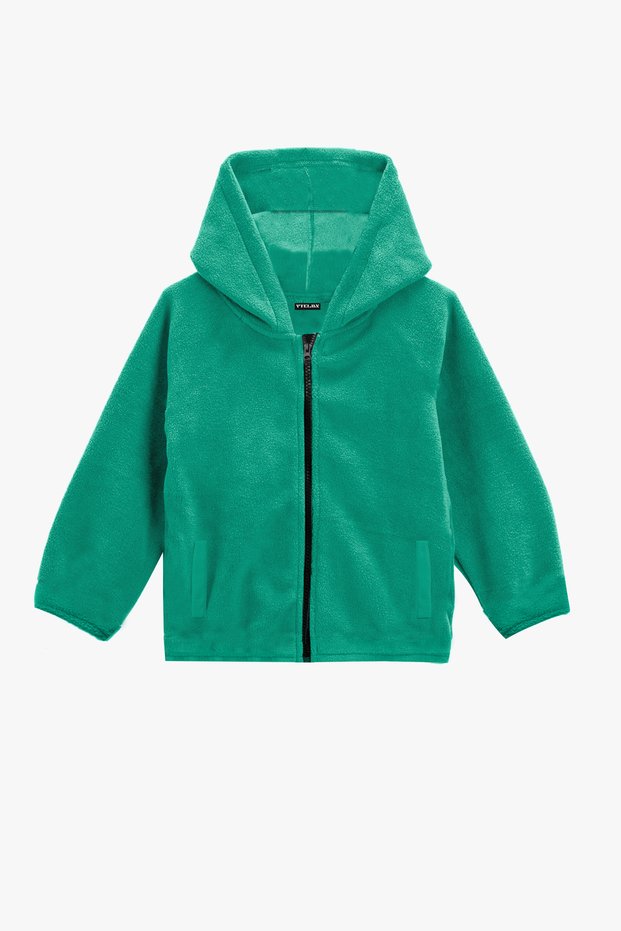 Boys' and Girls' Green Hooded PocKet Fleece JacKet