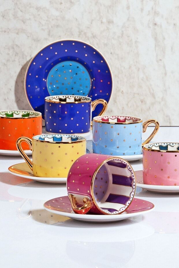 6-Piece Gold Gilded Luxury Bone China Coffee Cup TkFnc-07