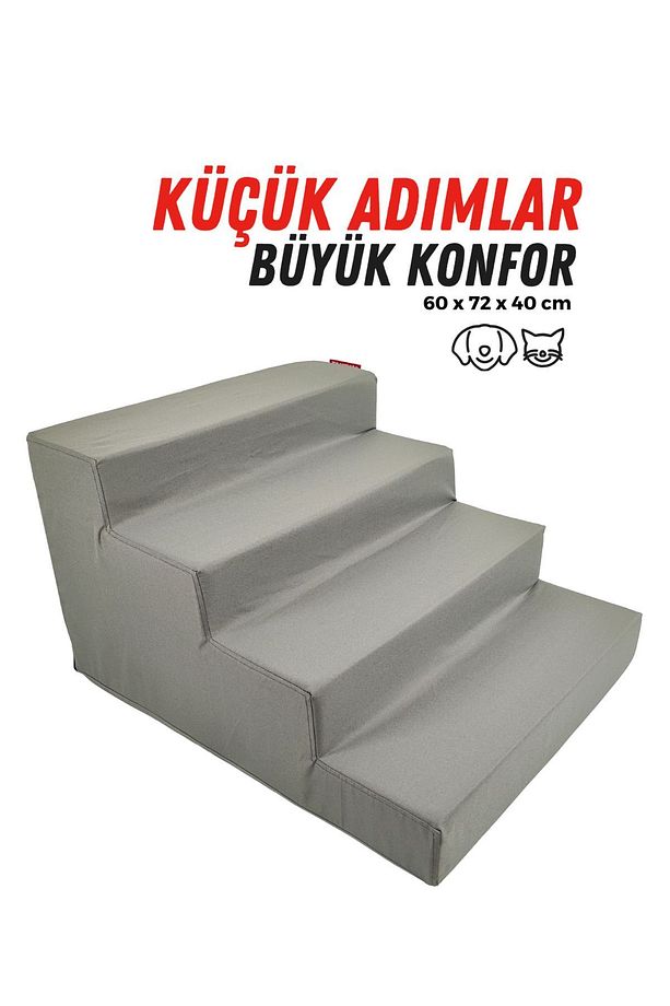 Evcil Hayvan Merdiveni - Kedi Merdiveni - Köpek Merdiveni , 4 Basamaklı, Fermuarlı Antrasit - 1