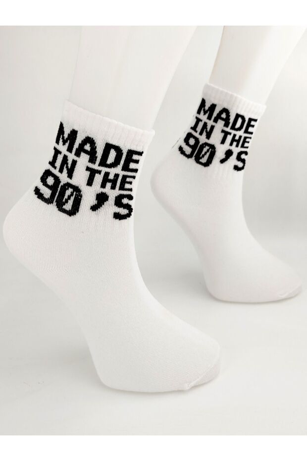 90s Written Patterned Unisex White College Socks