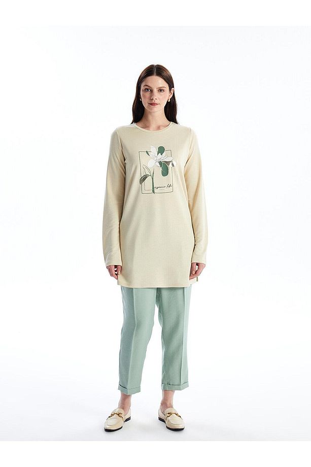 LCWAIKIKI Basic Bisiklet Yaka Baskılı Kadın Tunik - 3