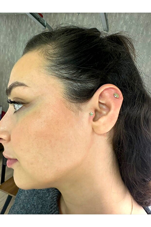 Yıldız Tragus Piercing Altın Küpe - 5