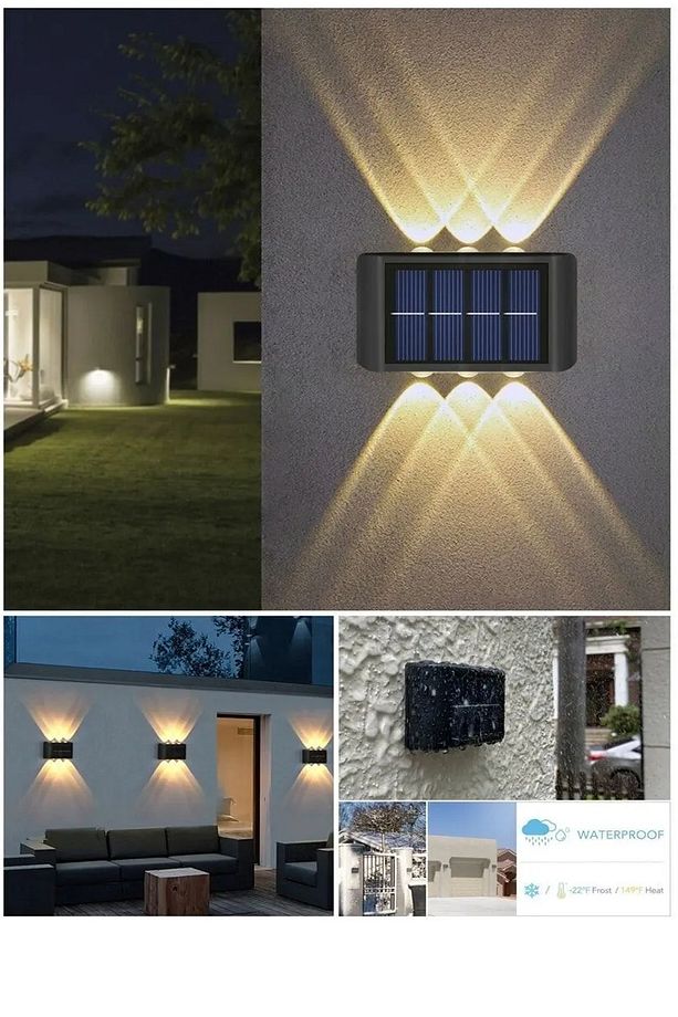 2'li Modern 6 Ledli Solar Çift Taraflı Aplik Güneş Enerjili Duvar Aydınlatma Lambası (gün Işığı) - 1