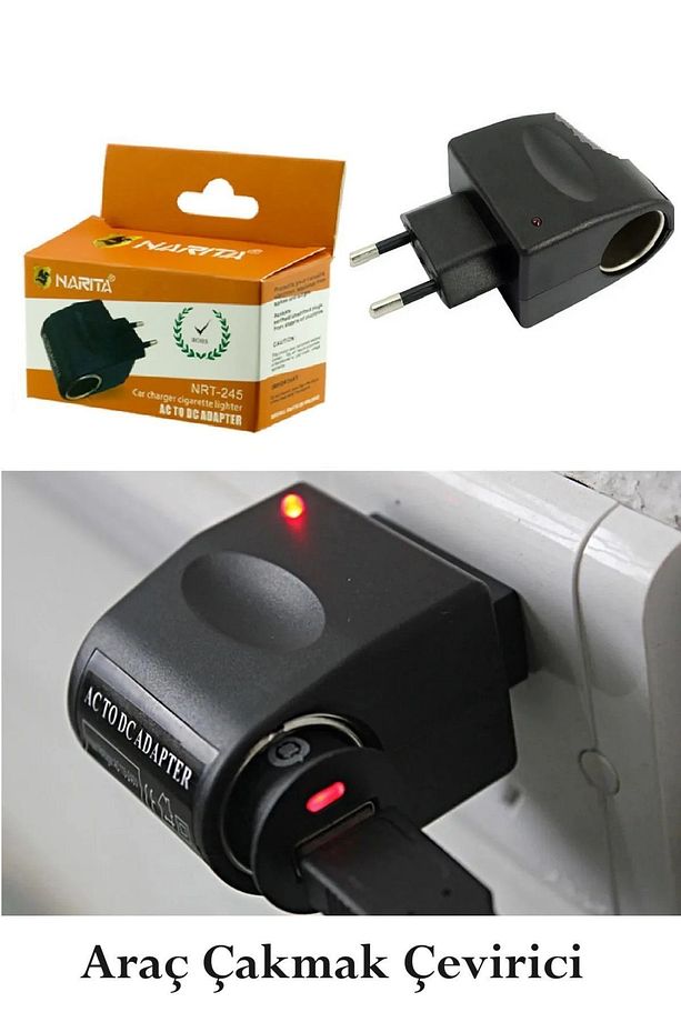 AC to DC Çakmaklık Fişi Çevirici Adaptör Çakmak Araç Güç Dönüştürücü (Giriş 220v-Çıkış 12v 500MA) - 1
