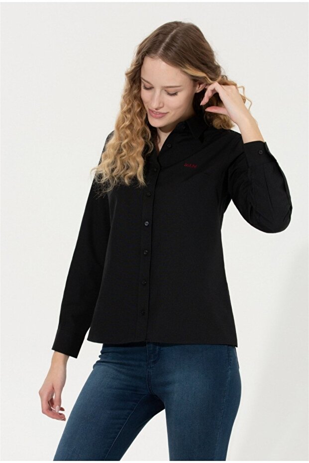 Kadin Siyah Basic Gömlek Uzun - 1