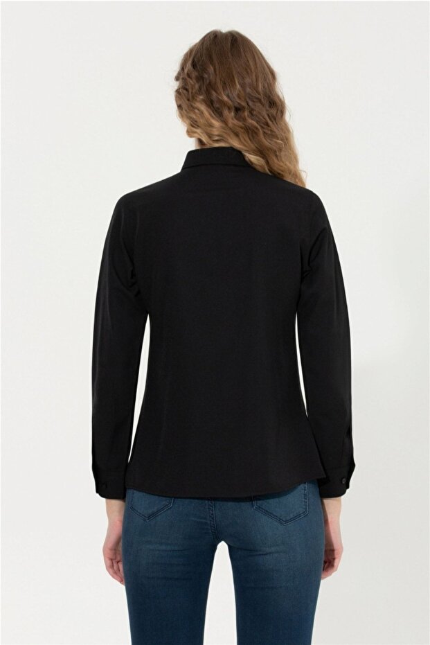 Kadin Siyah Basic Gömlek Uzun - 6