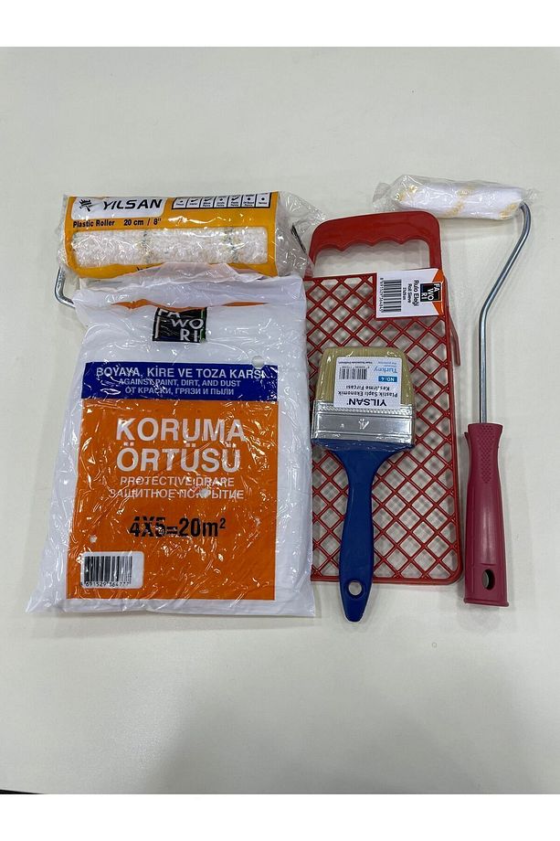 Beşi Biryerde boya seti (Boya rulosu, parmak rulo, kestirme fırçası, koruma örtüsü, koruma eleği) - 1