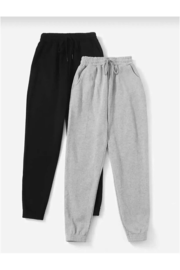 2-Piece Black-Grey High-Waisted Jogger Pants Unisex