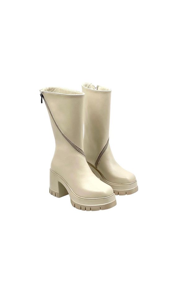 Kadın Moktey Bej Cilt Platform Yarım Bot 9 Cm - 3