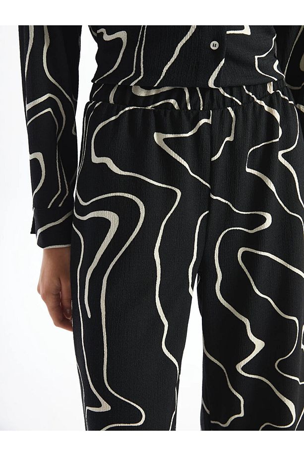 LCW Modest Beli Lastikli Desenli Geniş Paça Kadın Pantolon - 3