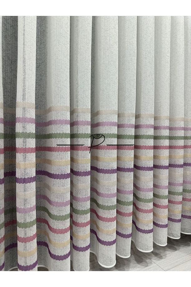 Lüks Renkli Çoçuk Odası Tül Perde Şeritli 1/2.5 PİLE NORMAL ORTA KANUN PİLE - 2