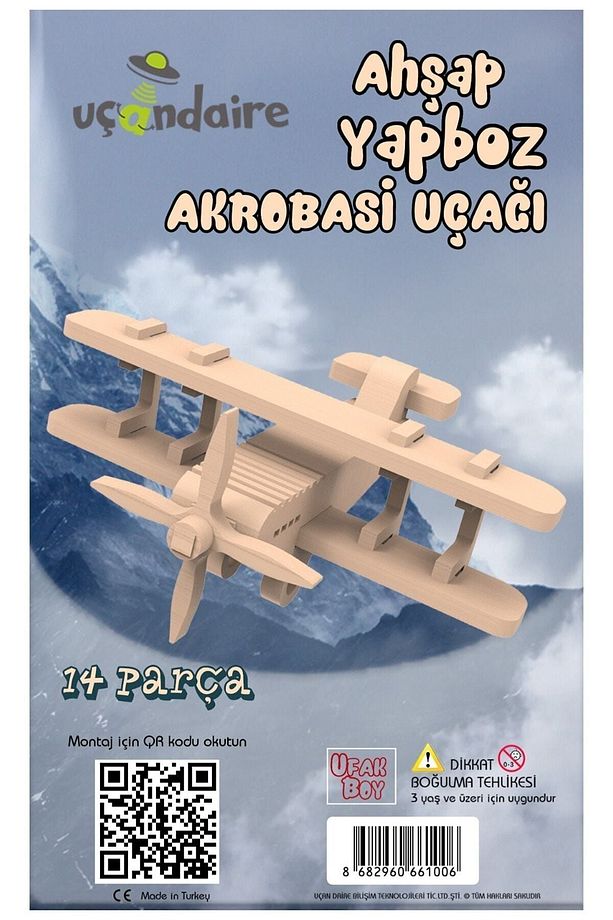 Ahşap 3d Yapboz Puzzle 14 Parça Akrobasi Uçağı - 3