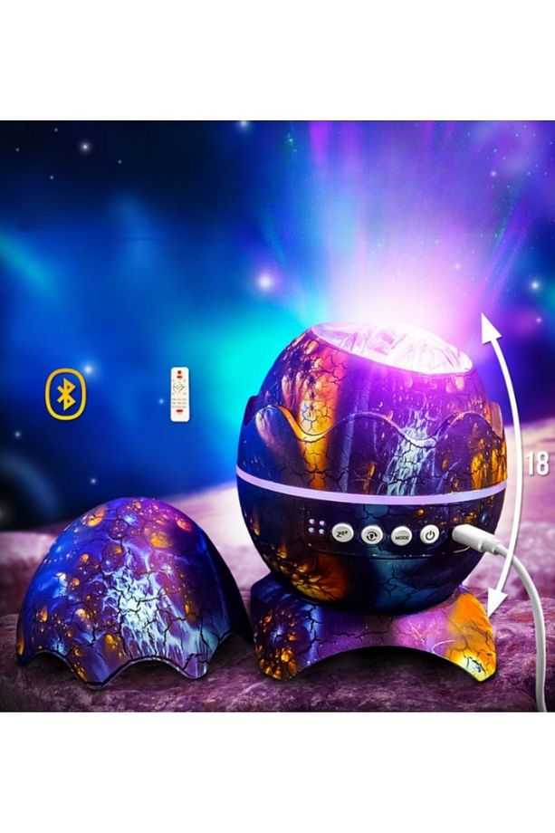 Led Dinozor Yumurta Galaxy Aurora Yıldızlı Projektör Bluetooth Hoparlör Kumandalı Gece Masa Lambası - 5