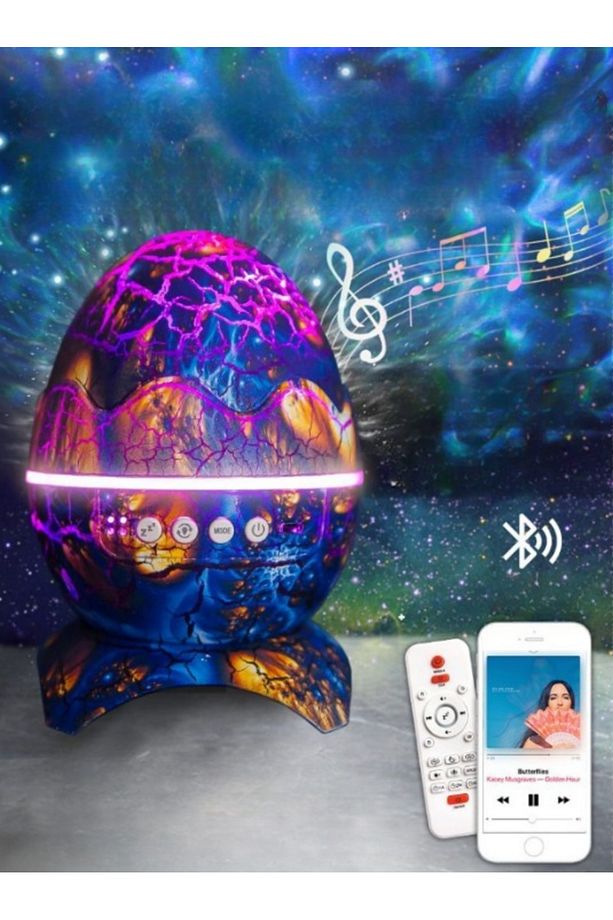 Led Dinozor Yumurta Galaxy Aurora Yıldızlı Projektör Bluetooth Hoparlör Kumandalı Gece Masa Lambası - 4