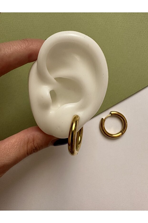 Gold Steel Tarnish Stainless Classic Hoop Women's Earrings