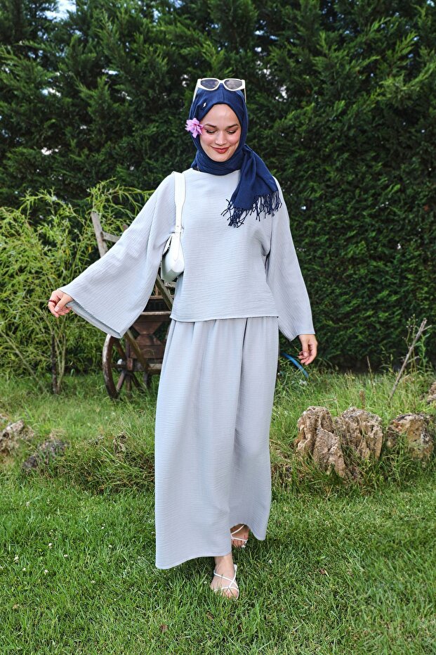 طقم موسلين رمادي كاجوال - 5