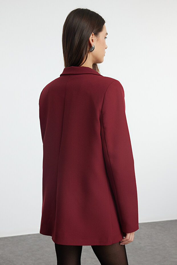Bordó szőtt blézerkabát - duplasoros záródás, bélelt TWOAW21CE0264 - 5