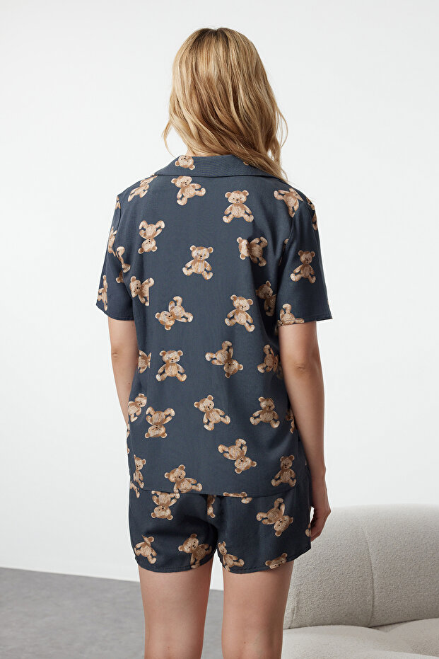 Antracytowy zestaw piżamowy z wiskozy z misiem Teddy Bear THMSS24PT00067 - 6