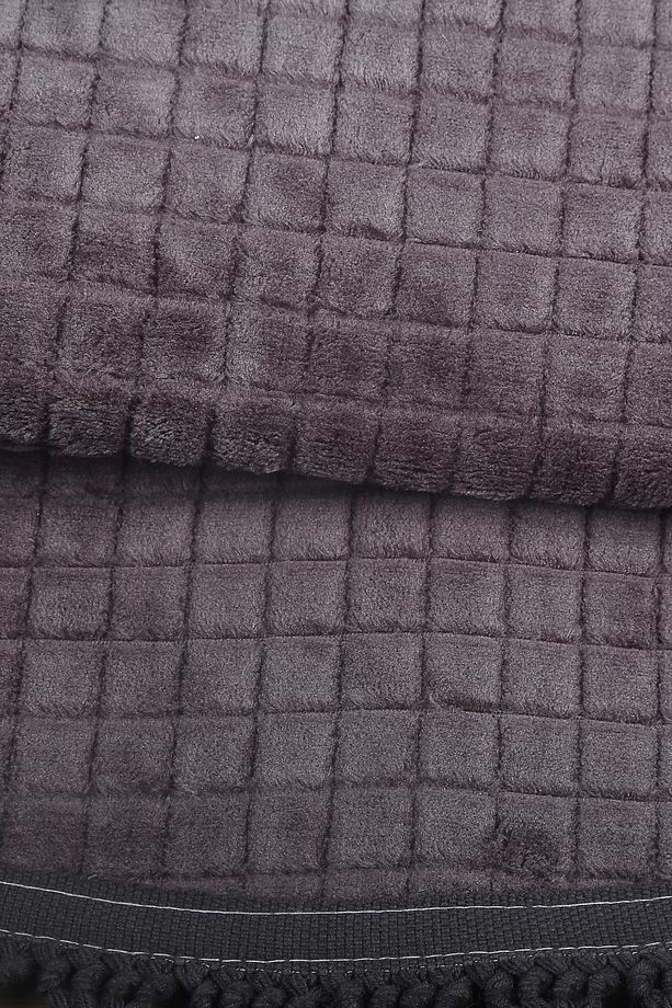 Kare Plus Antrasit Oval Ponpon Saçaklı Yolluk Kaymaz Tabanlı Makinede Yıkanabilir Yumuşak Halı - 4