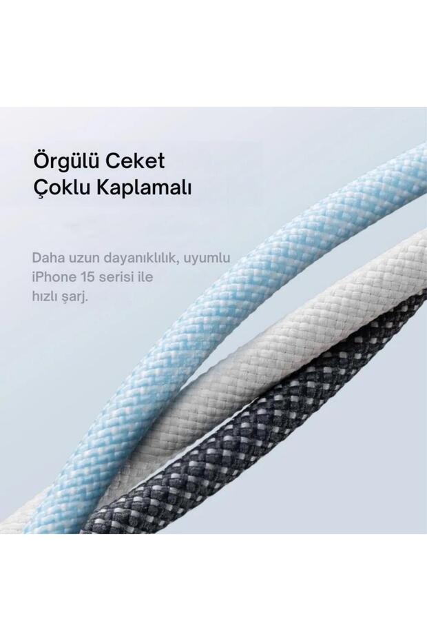 Süper Dayanıklı 1 Metre 100w Type C To Type C Şarj Kablosu, E-marker Çipli, Akım Isı Korumalı - 3