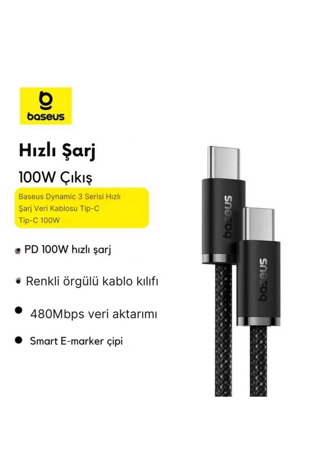 Süper Dayanıklı 1 Metre 100w Type C To Type C Şarj Kablosu, E-marker Çipli, Akım Isı Korumalı - 2