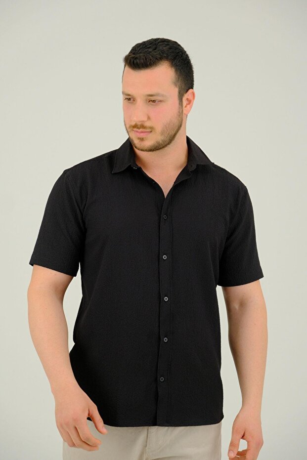 Black Color Plain Short Sleeve Men's Shirt