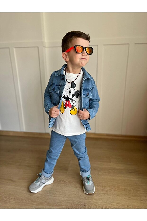 Star Gogo Kids Boy's Back Printed Jeans Jacket, Trousers and Badi Set