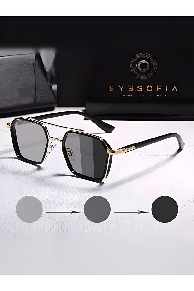 Eyesofia Güneş Gözlüğü Erkek Uv400 Cam Ce Belgeli Gold Siyah