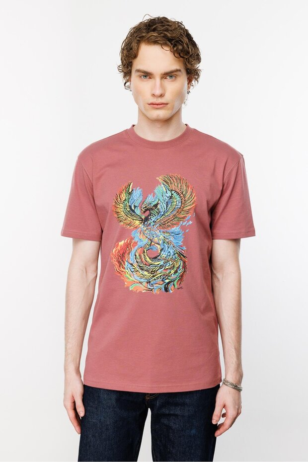 Phoenix And Fire Regular Tshirt - Gül Kurusu - 4