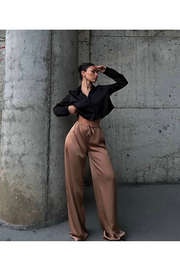 saten pantolon camel