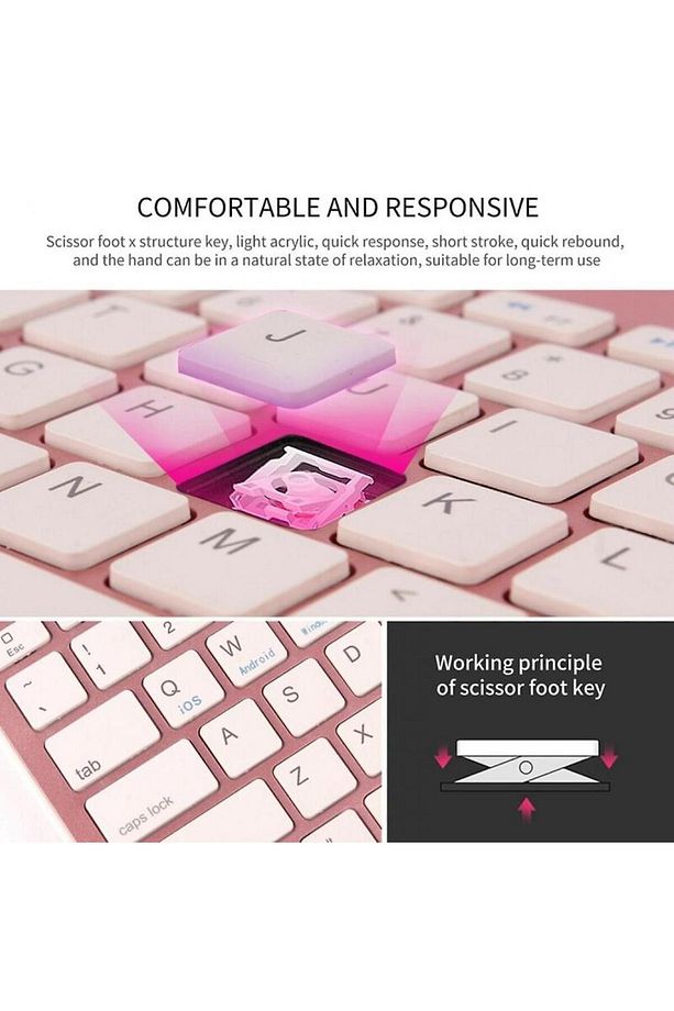 Huawei Matepad T8 8" Uyumlu Kablosuz Bluetooth Şarj Edilebilir Tablet Telefon Standlı Klavye - Pembe - 5