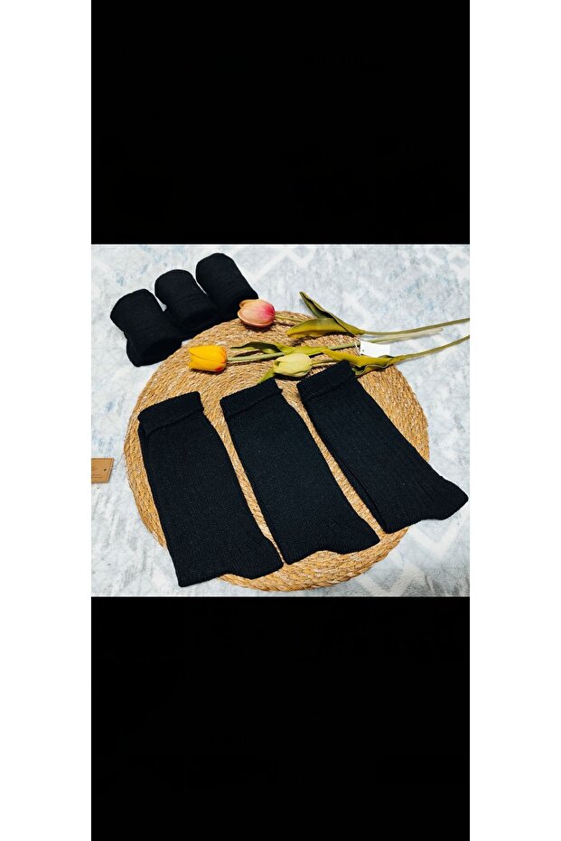 3 Adet Siyah Alpaka Yünlü Çorap Unisex Yün Bot çorabı - 2