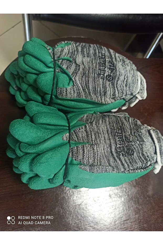 412 - 12 Çift Kaliteli Polyester Örme Lateks Eldiven, Kaymaz Eldiven, Iş Eldiveni - 12 Çift - 2