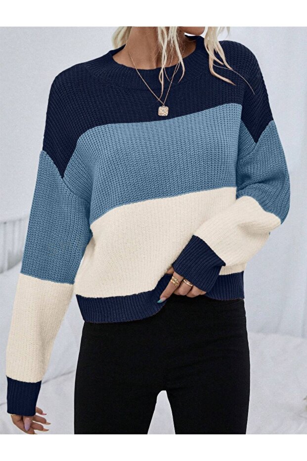 Dier Moda Women's Oversize Striped Knitwear Sweater, Striped Sweater